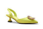 Charuse Luxury green 2-inch slingback heel with crystal buckle detail in extended women's sizes US 10–13 (EU 42–46).