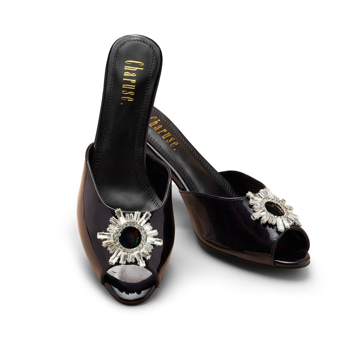 Front view of Charuse Statement black 2-inch slingback heel in extended women's sizes US 10–13 (EU 42–46).
