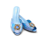 Front view of Charuse Luxury blue 3-inch mule heel with crystal embellishment in extended women's sizes US 10–13 (EU 42–46).