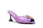 Charuse Luxury purple 3-inch mule heel with crystal embellishment in extended women's sizes US 10–13 (EU 42–46).
